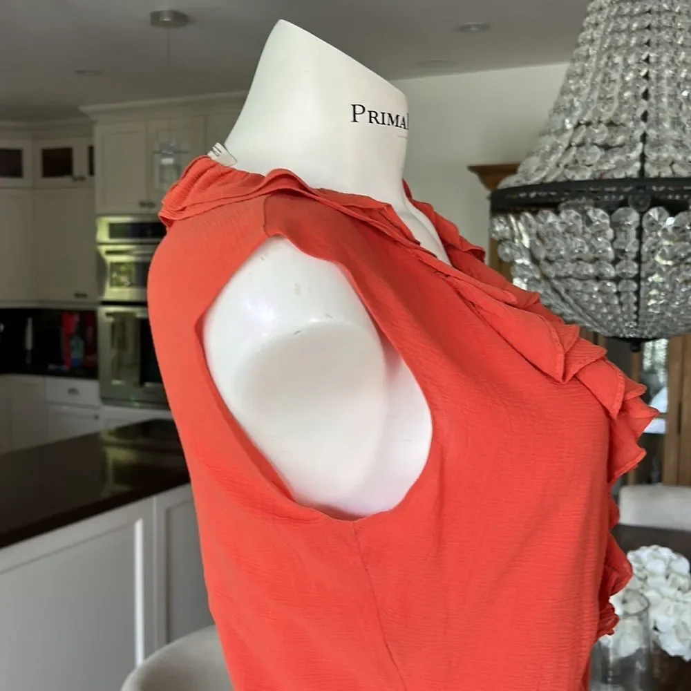 Etro orange v neck ruffle front side zip sleeveless top - Picture 6 of 11